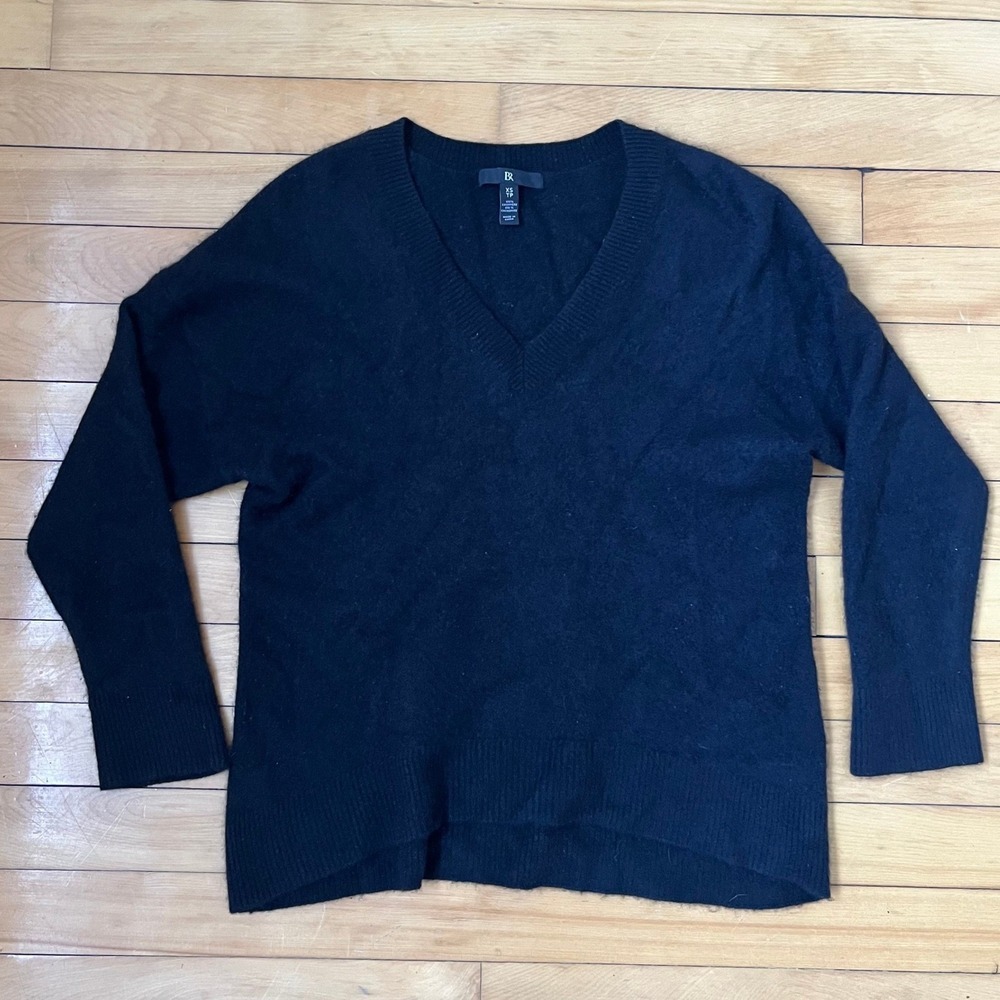 Banana Republic Black 100% Cashmere V-Neck Sweater Womens XS Long Sleeve Knit